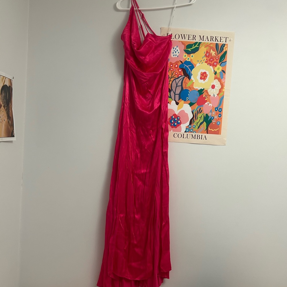 Elliatt Belmont Hot Pink Satin Maxi Dress with Slit - Picture 3 of 4